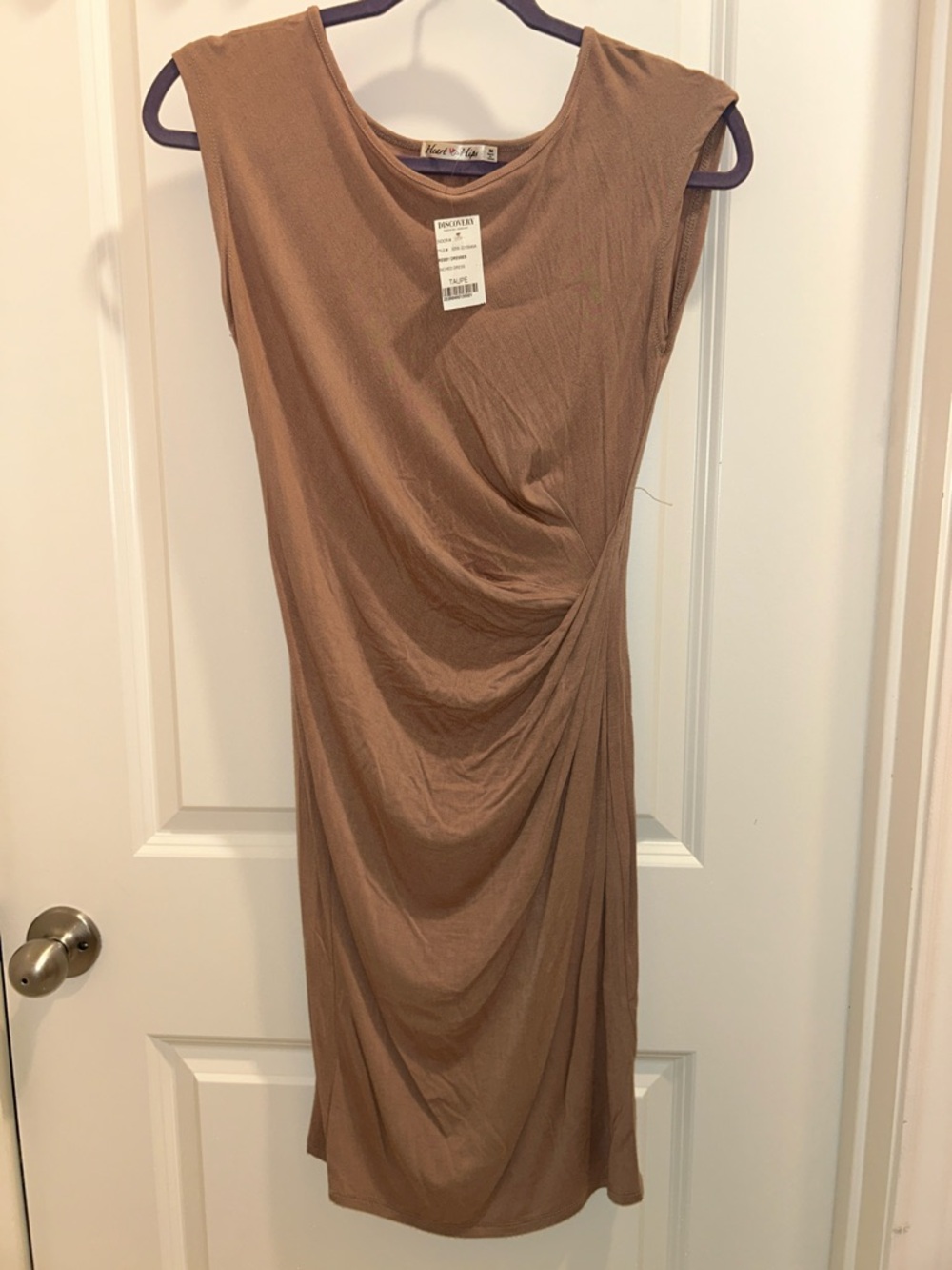 Heart Hips Sleeveless Draped Midi Dress in Taupe